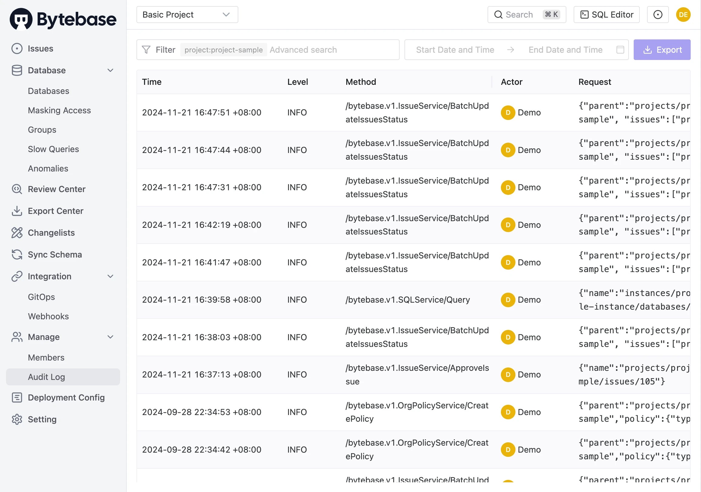 Record audit logs